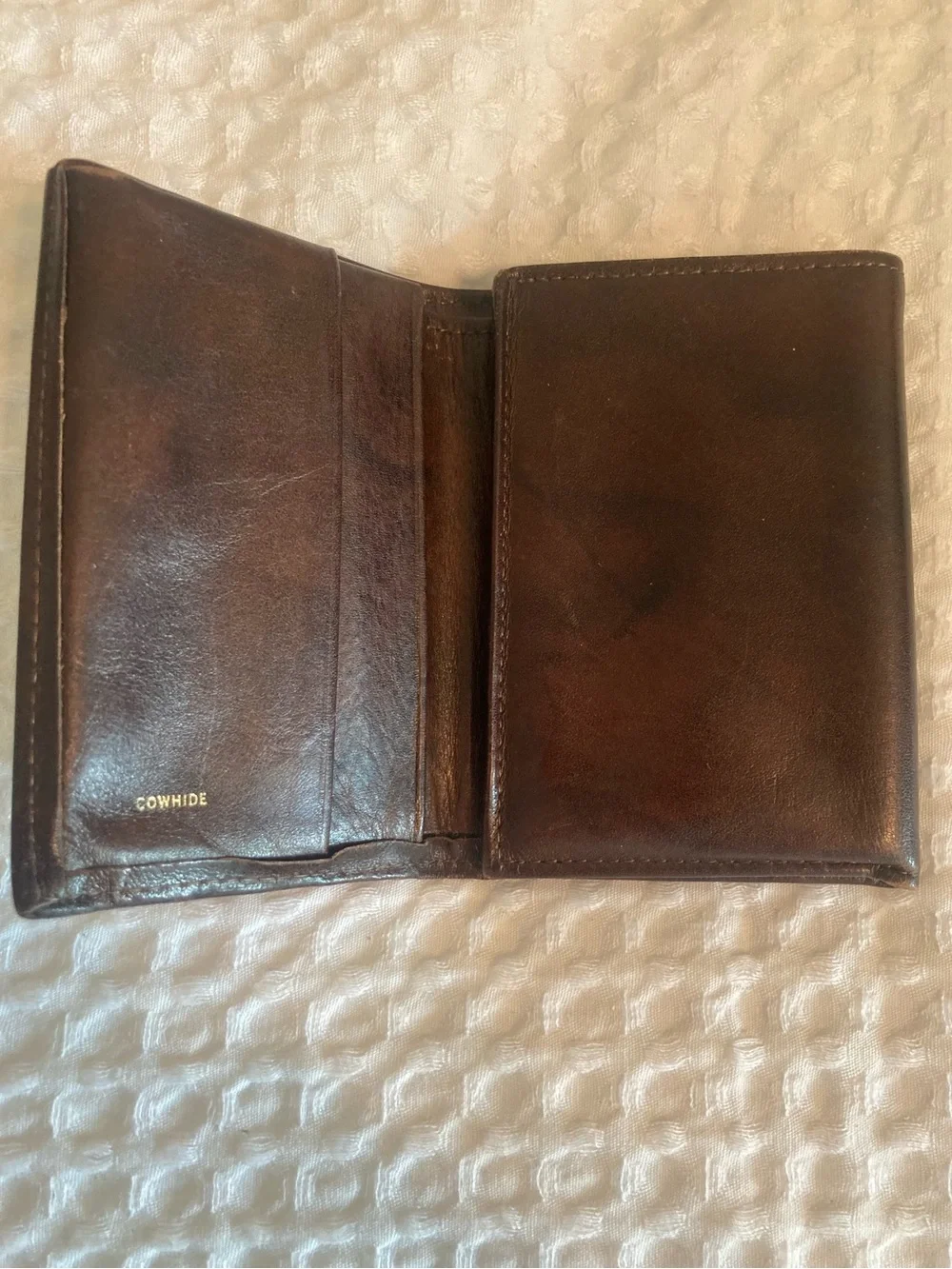 VTG ROLFS COWHIDE Brown Leather Tri Fold Wallet with ID Window